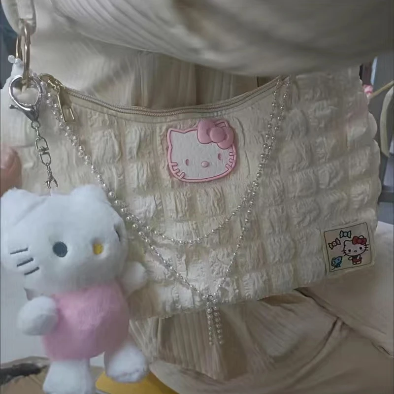 Sanrio Hello Kitty kontrastowa kolorowa torba na ramię perła torebka z łańcuszkiem moda pod pachami torba dziewczyna Tote Bag