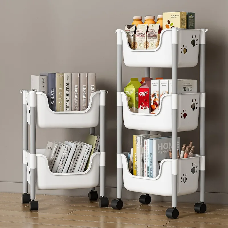 

3 Tier Plastic Storage Rack Livin Room Furniture Movable Bookshelf Floor Standing Organizer Home Office Display Stand Shelf Unit