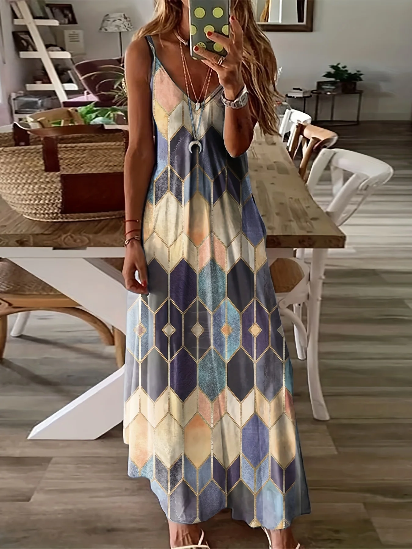 Summer casual print halter tank top dress Summer casual print halter tank top dress