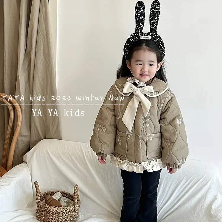 Girls Coat 2023 Winter Cotton-padded Coat Children Quilted Wood Ear Edge Short High-grade Cotton-padded Jacket Girl Winter Coat