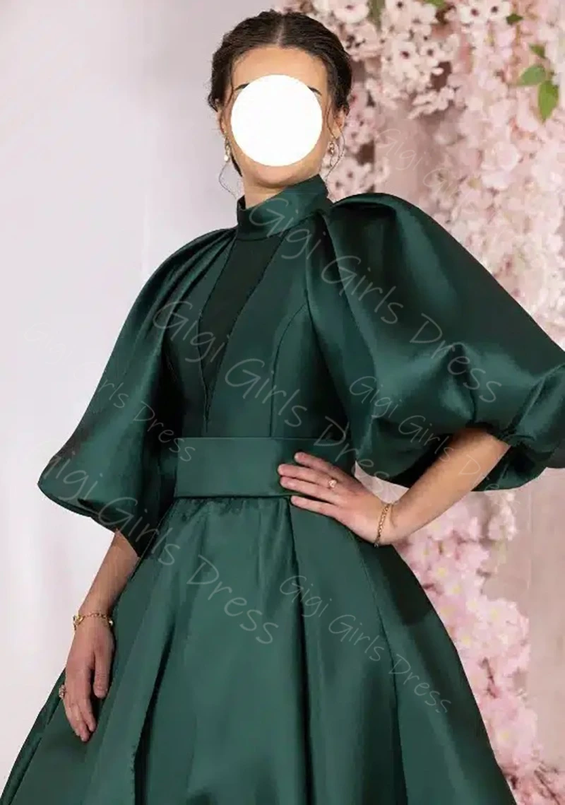 

Элегантное атласное плиссированное вечернее платье для женщин, бальное платье с высокой талией и объемными рукавами, свадебное платье для сестры невесты по индивидуальному заказу