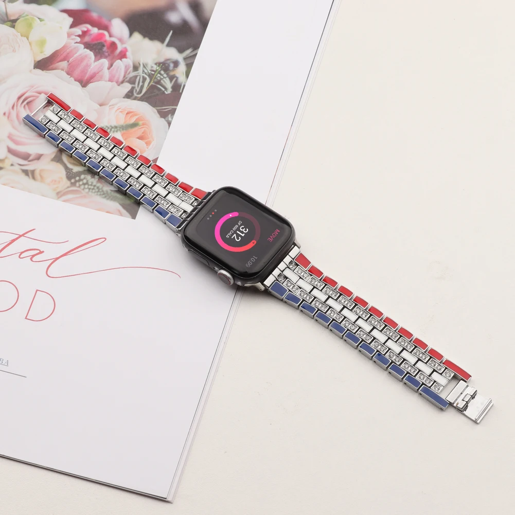 Metal Diamond Strap for Apple Watch Ultra/2 49mm 10 9 8 7 46mm 45mm 41mm Stainless Steel Bracelet Wristband 6 5 4 SE 44mm 40mm