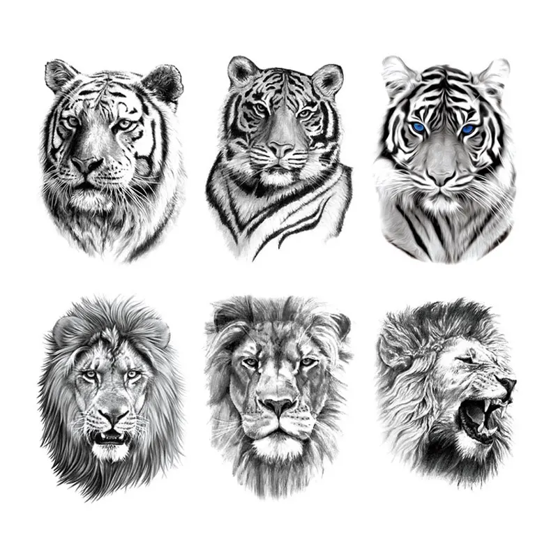 Men\'s Temporary Tattoos for Hand Arm Body Waterproof Wolf Tiger Lion Animal Tattoo Stickers Fake Tattoo Decal for Women