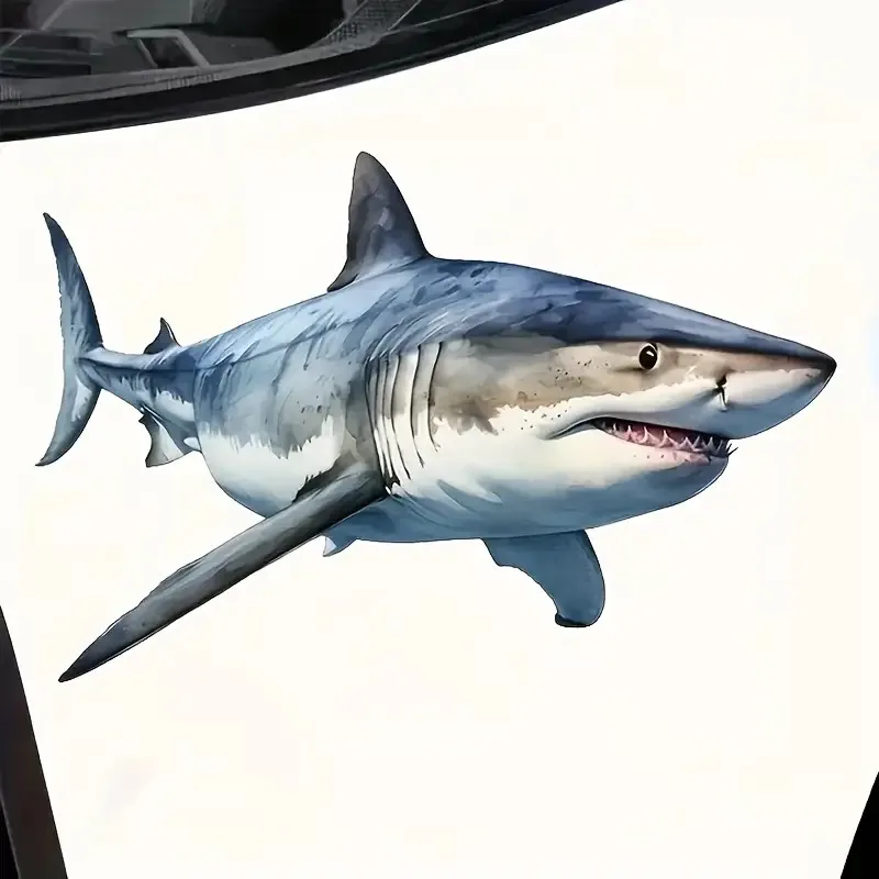 Realistic 2D Flat Shark Self Adhesive Vinyl Sticker For Car Laptop Motorcycle Wall Smooth Surfaces Animal Decor