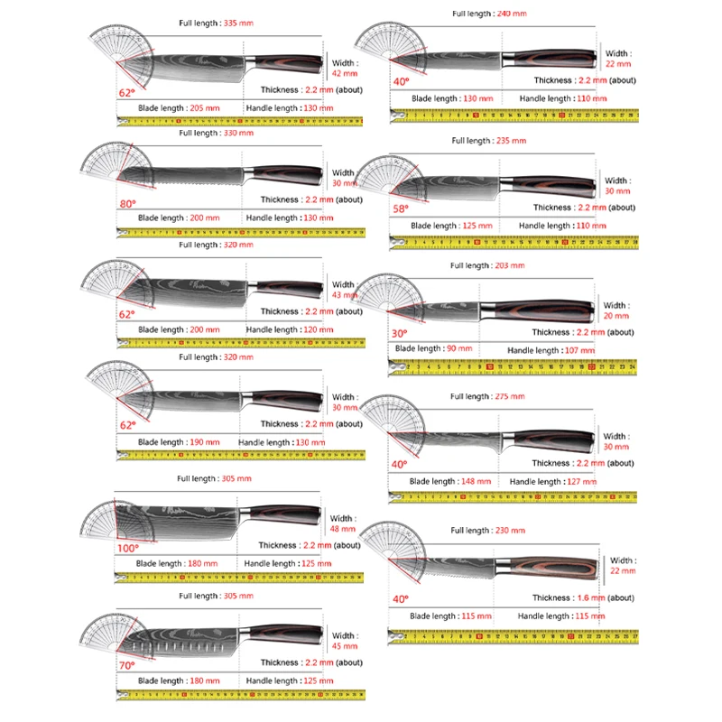 Professional Laser Damascus Chef's Knife Kitchen Knives Set Cleaver Meat Fruit Bread Knife Barbecue Boning Knife Santoku Knife