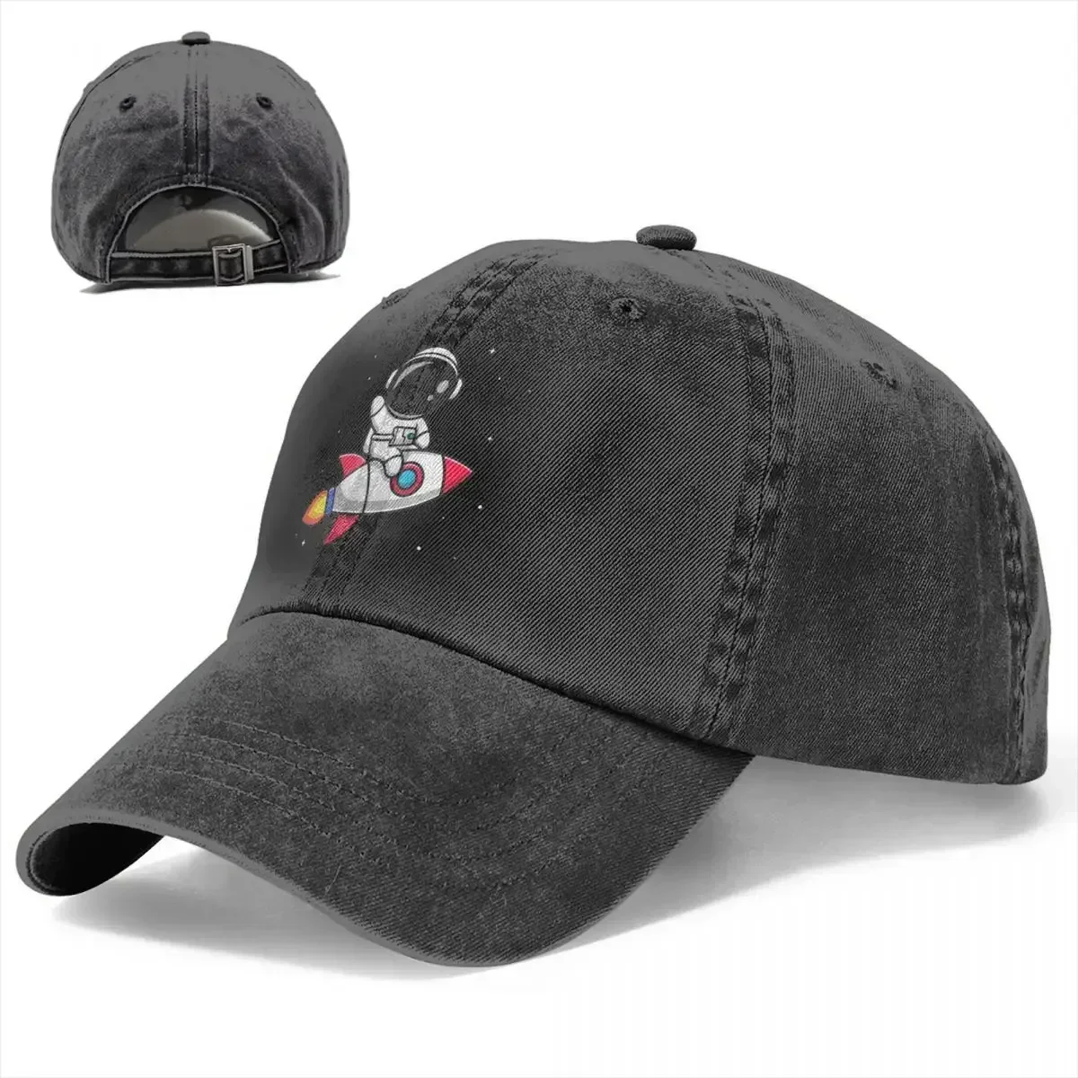 New Astronaut Riding Rocket Cartoon Baseball Caps Men Women Distressed Denim Washed Snapback Cap Space Lover Summer Gift Hats Ca