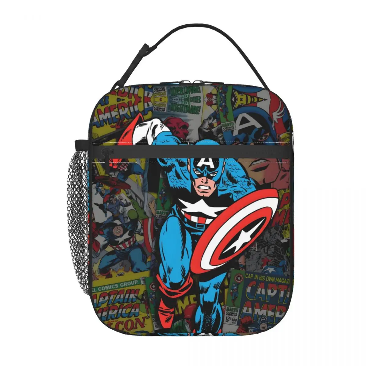 Custom Captain America Colorful Graffiti Lunch Bag Cooler Warm Comics Design Insulated Lunch Box for Student School