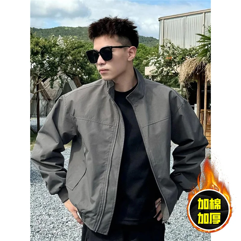 GIOIOMEN ملابس قطنية ، 2025New النمط الأمريكي سميكة القطن الدافئة الوقوف طوق فضفاض عادية الرجال الشتاء سترة معطف #3