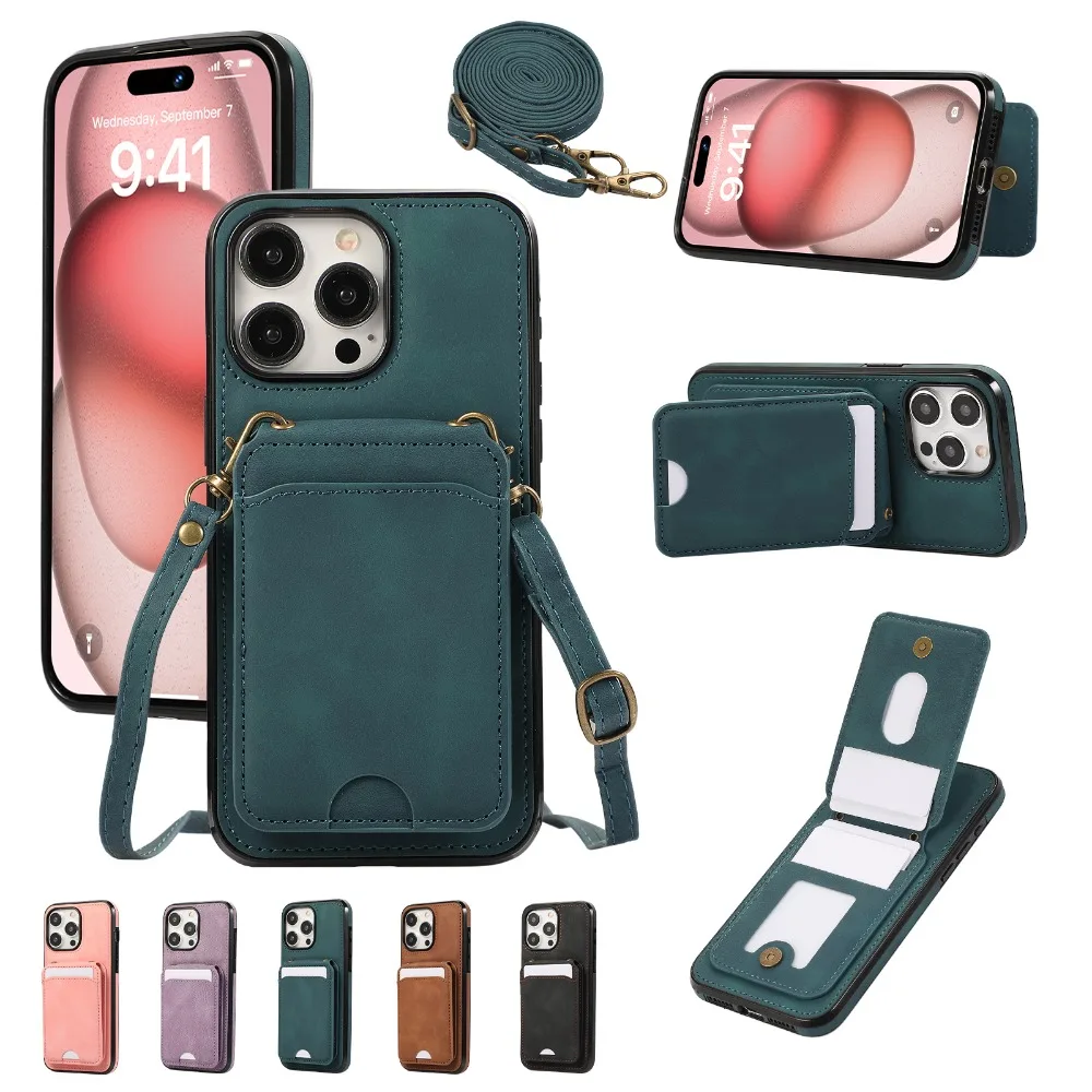 Flip Wallet PU Leather Phone Case for IPhone 16 15 14 11 Pro Max 13 12 MIni X XS XR 7 8 Plus Crossbody Card Slot Holder Cover