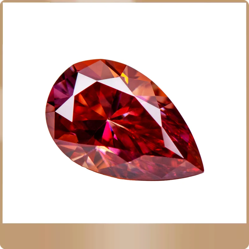 

Moissanite Stone Pear Cut Watermelon Red Colour Lab Created Heat Diamond Advanced Jewelry Making Materials with GRA Certificate