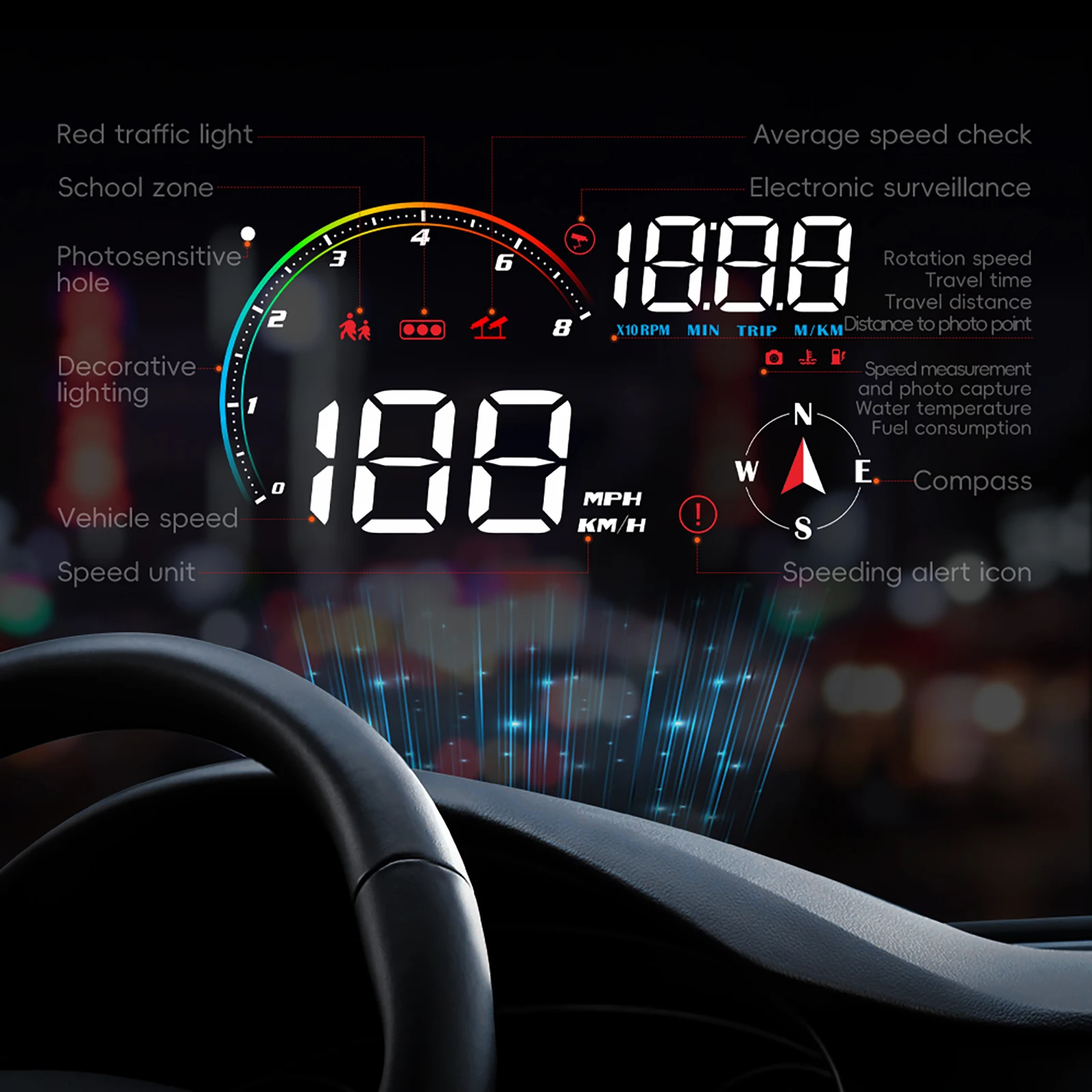 For Universal Car M24 HUD OBD2+GPS+Electronic Dog Speedometer Auto Meter Head up Display Boost Gauge etc. With multi-alarms