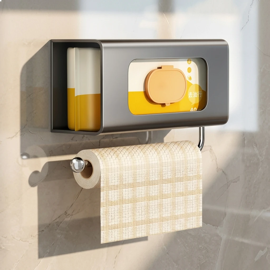 

Stainless Steel Paper Towel Holder Upside Down Design Easy Access Wet Wipes Roll Storage Kitchen Organization For Home Use
