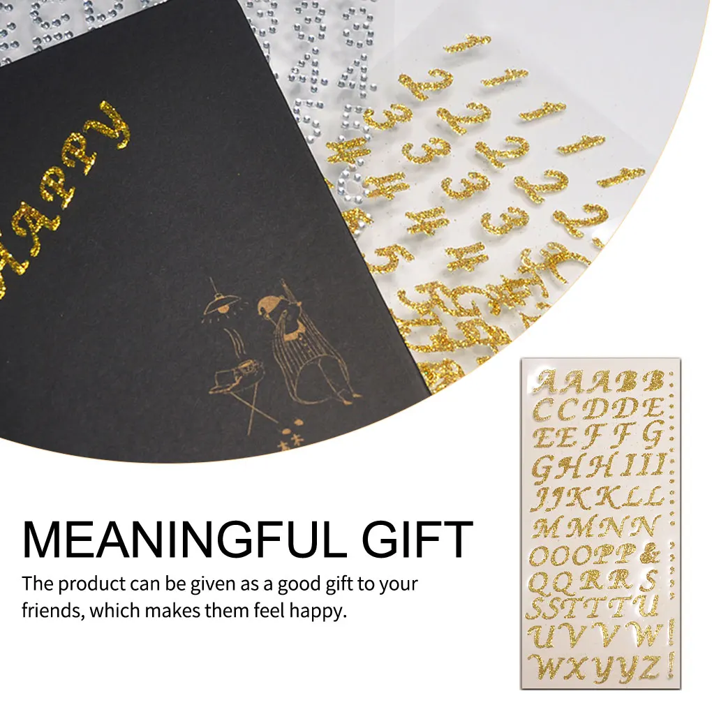 10 Sheets Alphabet Sticker Ornament Numbers Decals Three-dimensional Acrylic Label Computer Rhinestone Letters