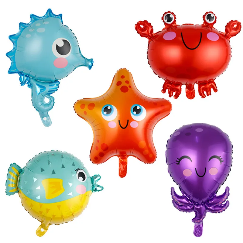 2pcs Q Edition Marine Animal Aluminum Film Balloon Cartoon Octopus Crab Puffer Starfish Party Party Decoration Balloon