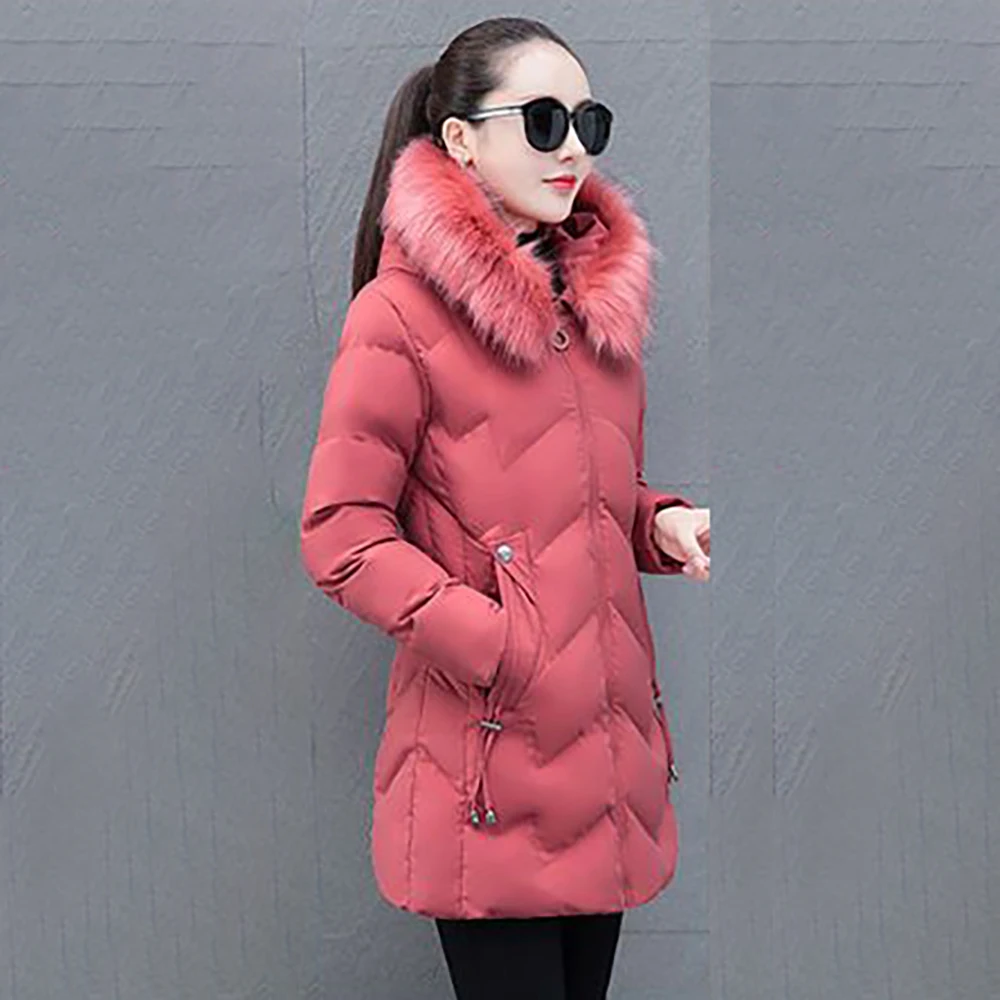 Loose Down  Women's Fashion Warm Long Winter Fur Collar High-end Leisure Slim Hooded Cotton-padded  Women's Tide