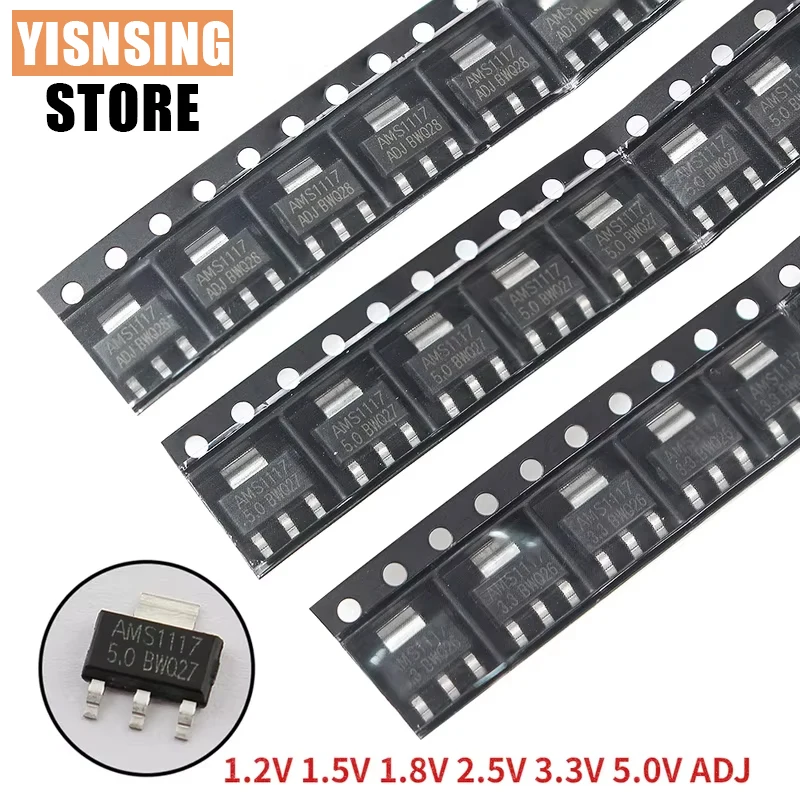 70PCS Voltage Regulator Kit AMS1117 SOT-223 AMS1117-3.3V AMS1117-ADJ AMS1117-5.0V AMS1117-2.5V AMS1117-1.8V AMS1117-1.5V 1.2V-5V