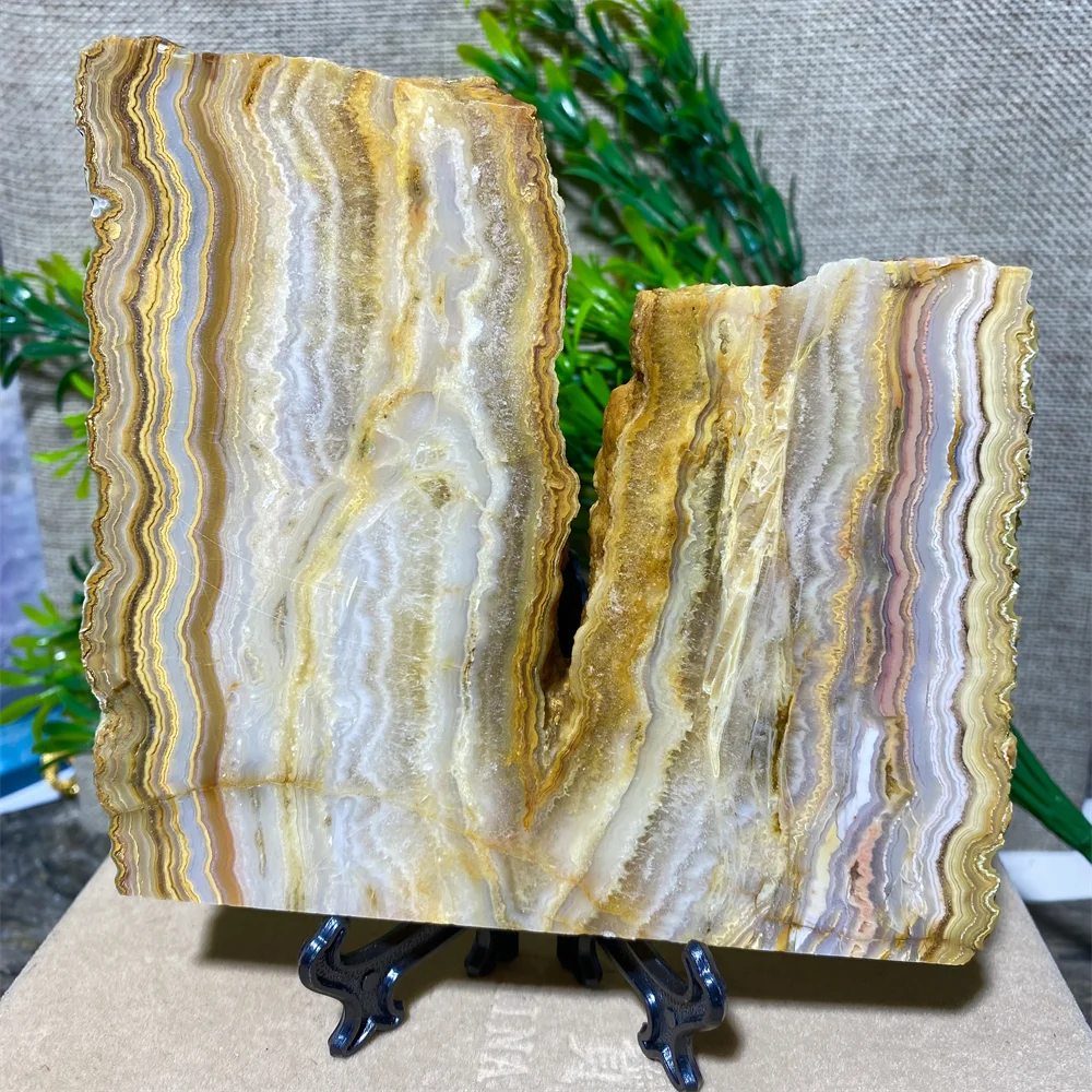 Crazy Lace Agate Natural Stone Slab Crystal Quartz Gem And Minerals Slice Spiritual Wichcraft Wicca Home Decoration Room+Stand