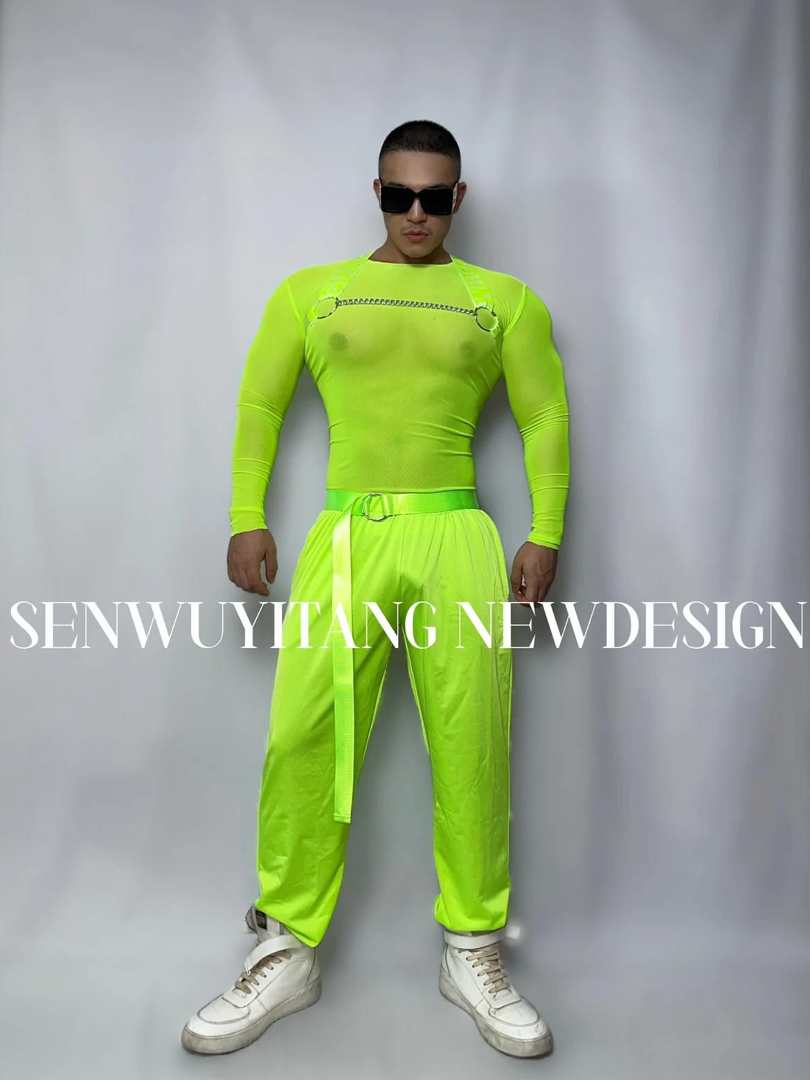 New Fluorescent Sexy Hollow Stage Costume DS Performance Clothing Bar Interactive Dance Team Gogo Tour Stage Wear Hip Hop Jazz