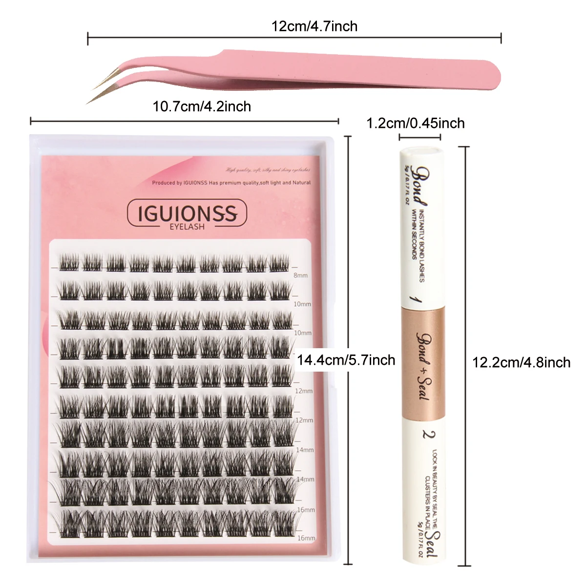 Lash Extension Kit 100pcs Lash Clusters 2850 Curl DIY Eyelash Extension Kit 8-16mm with Lash Bond and Seal Lash Tweezers