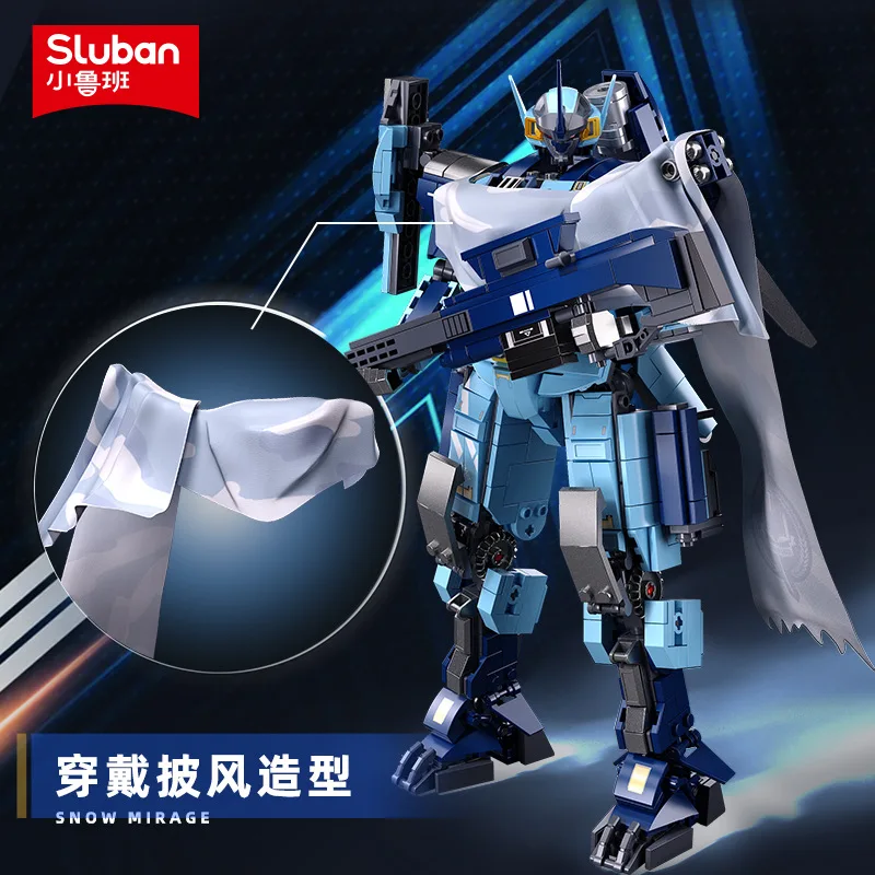 2024 Sluban Pacific Rim Building Blocks Mechs Blue Armored Warriors Battle Action Figures Model Bricks Toy For Kid Birthday Gift