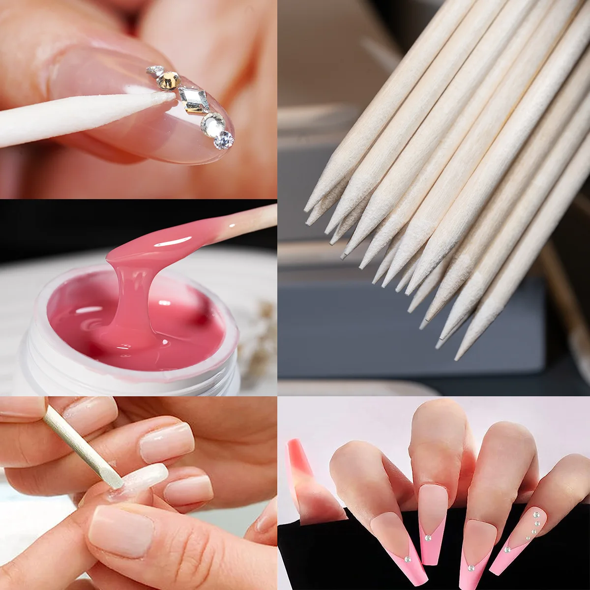 50 Uds. Empujador de cutícula para decoración de uñas, removedor de palos de madera naranja, eliminación de puntos de diamantes de imitación, herramientas de cuidado de manicura y pedicura