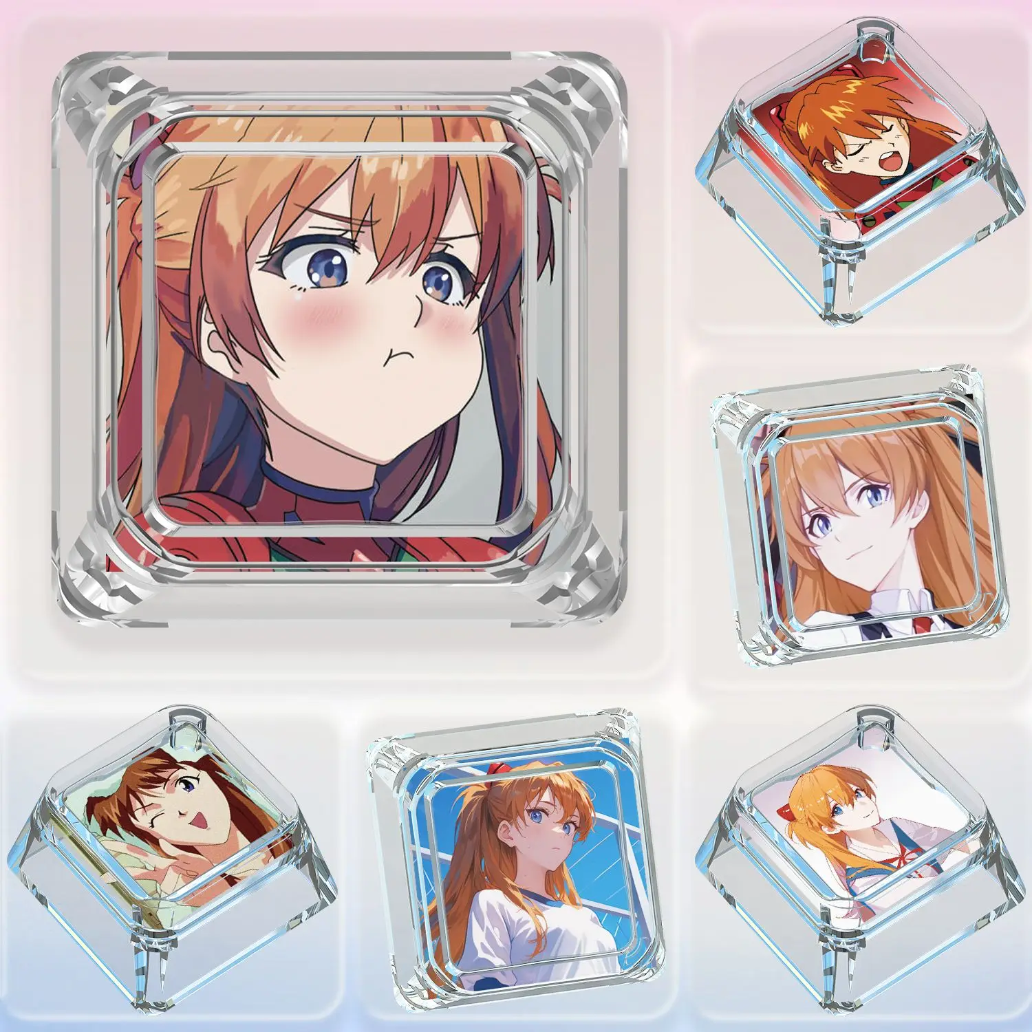 Asuka Langley Soryu Mechanical Keyboard Personalized Keycaps Cross Axis Body Keyboard Cap Transparent Keycaps Gifts Toys