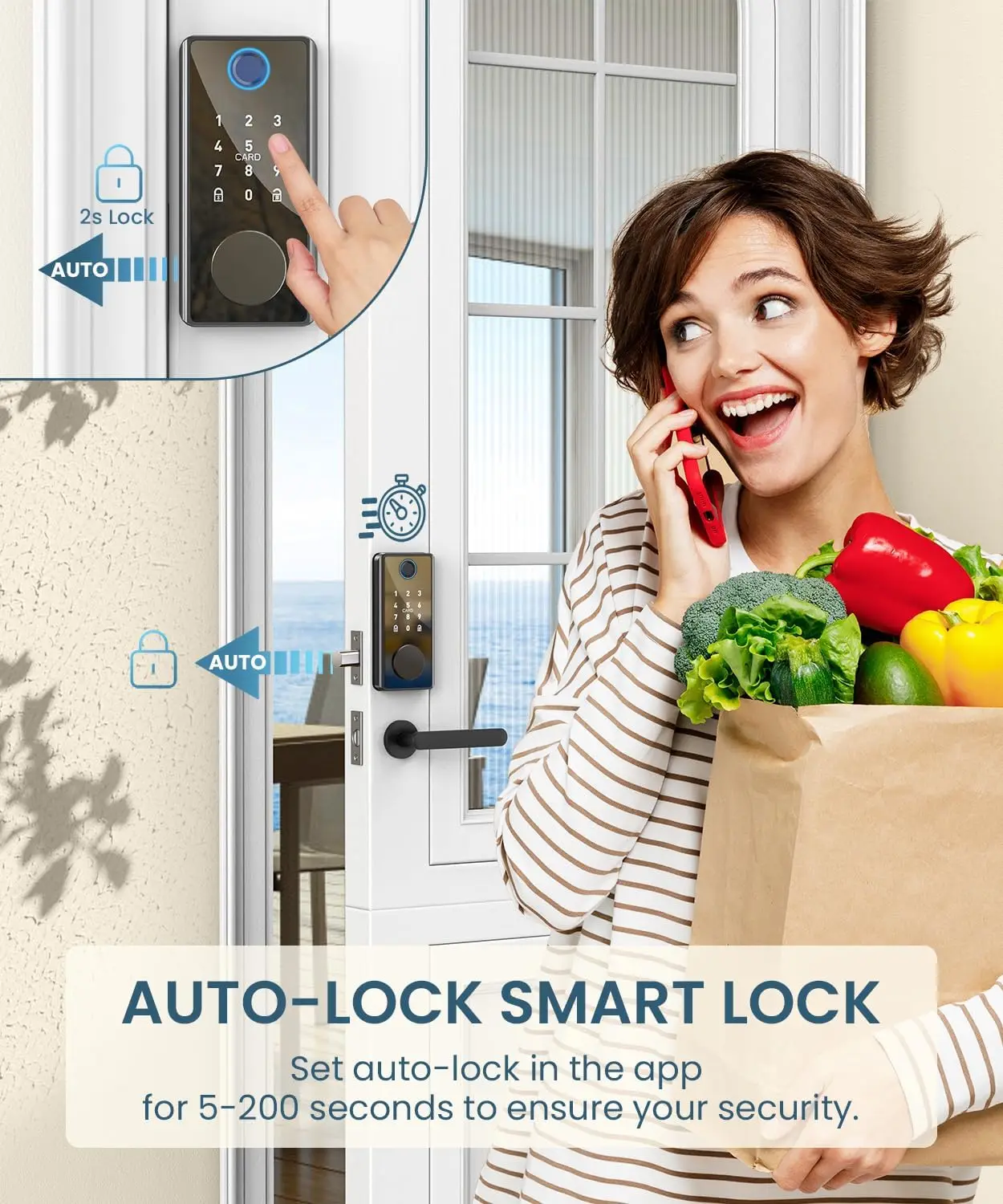 Fingerprint smart door lock with electronic keypad - Biometric Smart Digital Door Lock with Code -Auto Lock