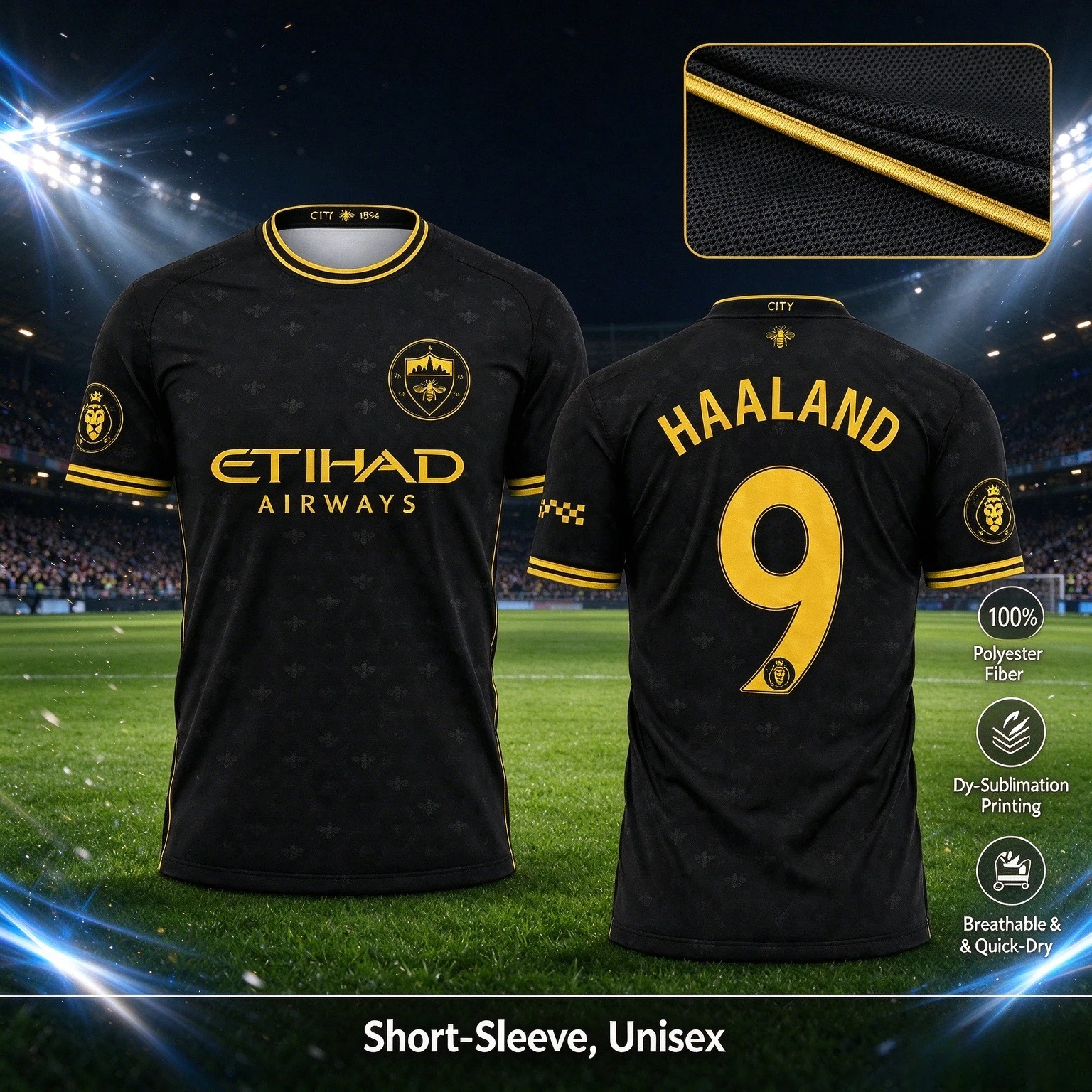2026 Manchester City Concept Black and Gold Shirt Men's and Women's Sports Speed Drying T-shirt 3D Fashion Sports Y2K Top