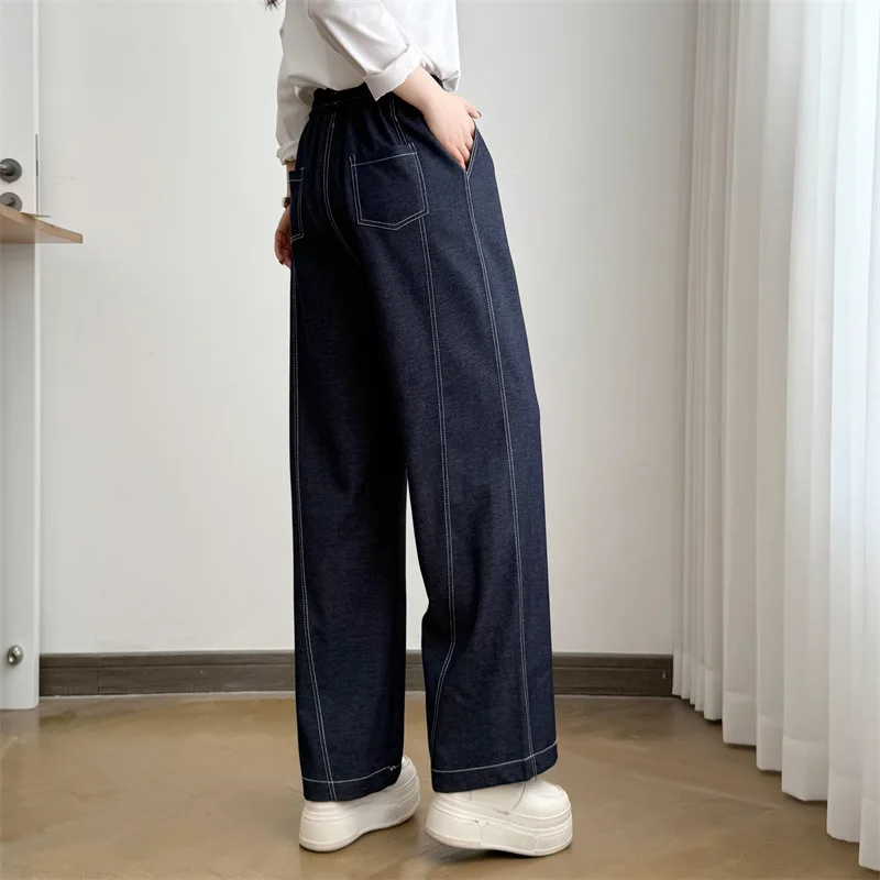 Plus Size High Waist Jeans For Women 2026 Spring Slim Fit Straight Leg Contrast Stitch Loose Long Pants 355 view 3