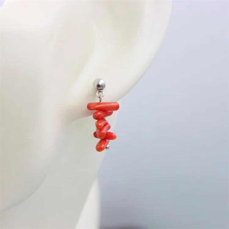 ZFSILVER Irregular Branch Sea Bamboo Coral Stud Earrings Real 925 Sterling Silver For Women Charm Waterdrop Dangle Jewelry Party