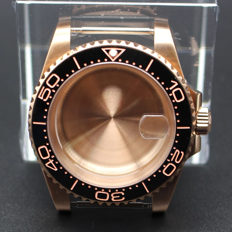 Rose Gold 40mm Watch Case Sapphire Glass For Seiko Nh34 Nh35 Nh36/38 ETA 2824 Miyota 8215 Movement 28.5mm Dial GMT YACHT-MASTER