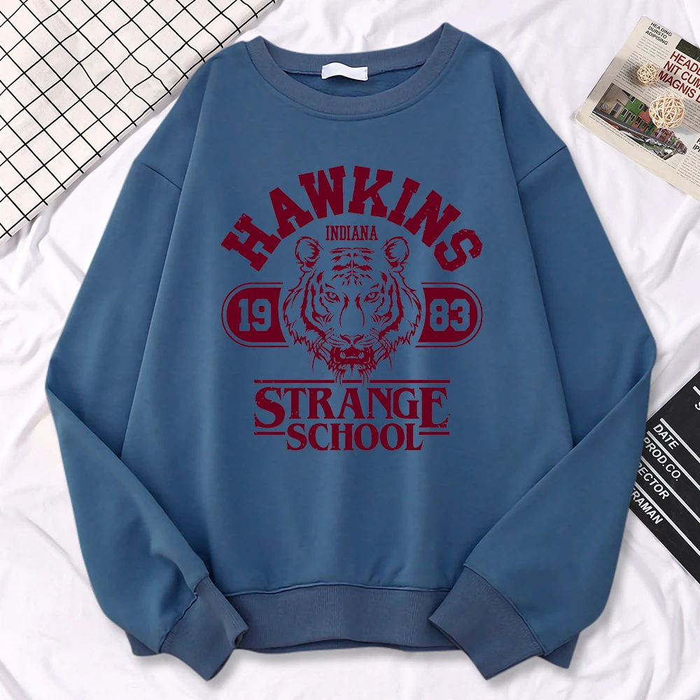 Casual Street Womens Sweatshirt Hawkins High School Indiana 1983 Printing Hoodies Loose Crewneck Pullovers Warm Fleece Clothes