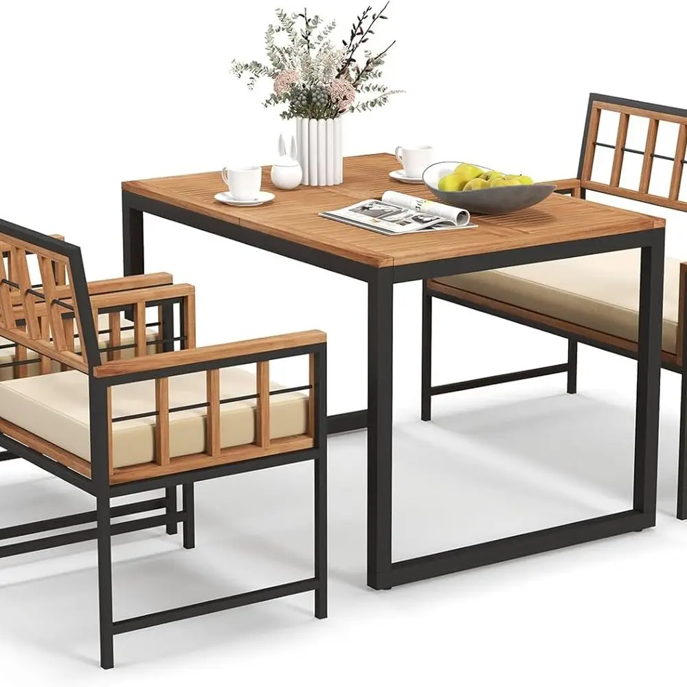 

Обеденный комплект для патио из акации из 4 предметов: 2 стула, диван-софа и отверстие для зонта, для отдыха на открытом воздухе