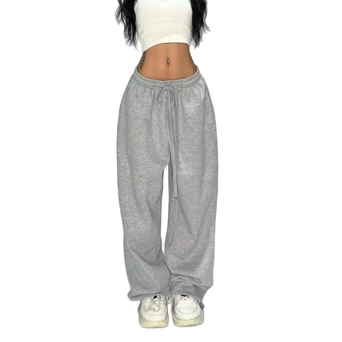 Sweatpants النسائية السراويل القطنية محبوك السراويل ربيع الخريف الشتاء بلون فضفاض الفتيات الأمريكية شارع الرقص