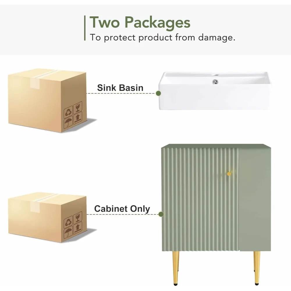 21.6 in Small Bathroom Vanity with Sink,Doors and Storage Shelves,Wood Modern Single Fluted Bathroom Sink Cabinet Freestanding (