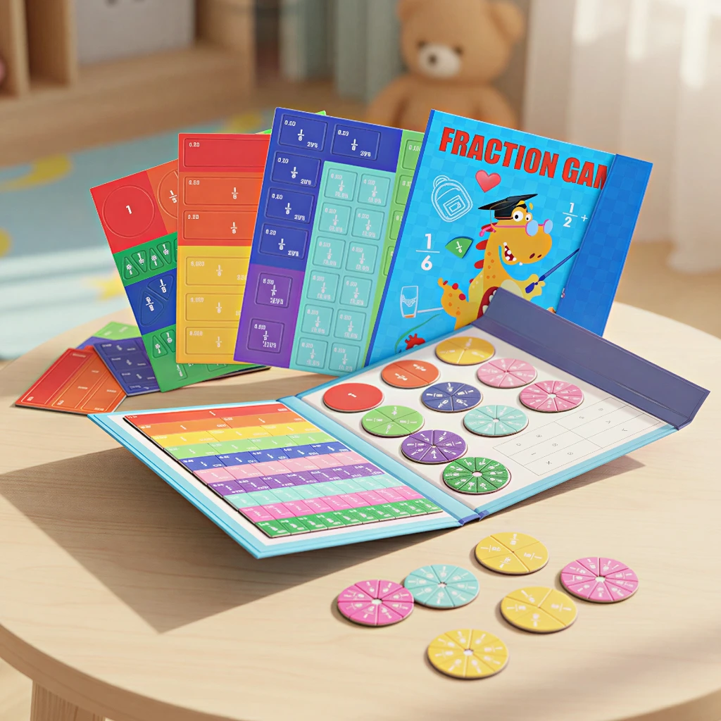 Mathematical Magnetic Fraction Discs, Fraction Size Comparison Teaching Aid, Dinosaur Cartoon Theme Cover