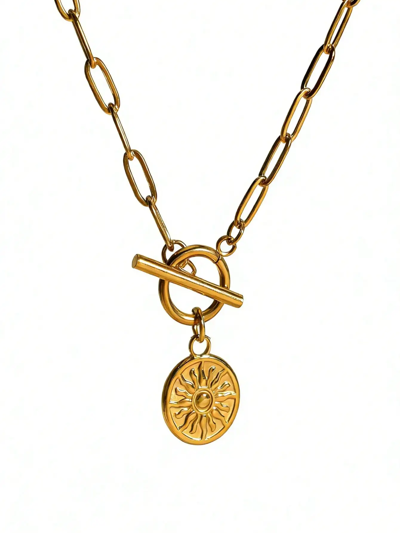 Edelstahl Büroklammer-Kette OT-Verschluss Halskette Sonnen-Halskette Damen Modeschmuck