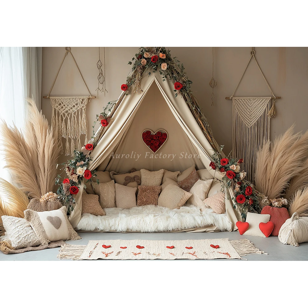 Boho Lover Valentine‘s Day Backdrop Bridal Shower Photography Props Arch Spring Flowers Cake Smash Kids Background Photo Studio