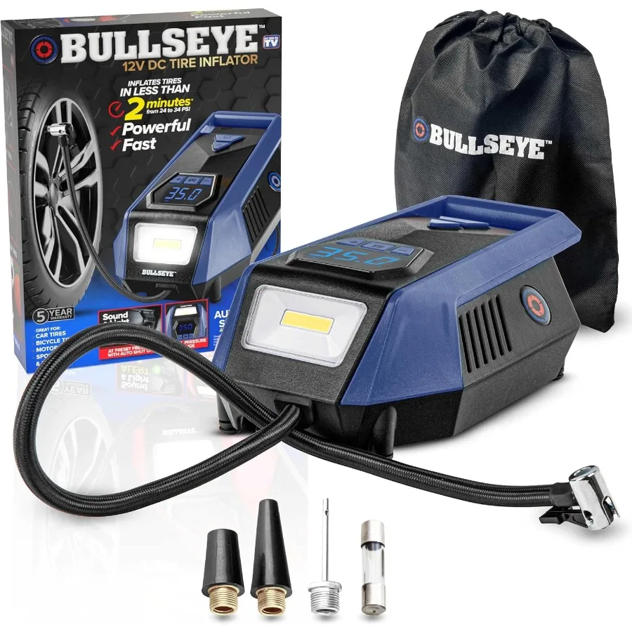 

12V DC Tire Inflator Rapid 2 Minute Inflation Auto Shut-Off with Max 150 PSI Easy Cord Storage Digital Pressure Gauge an
