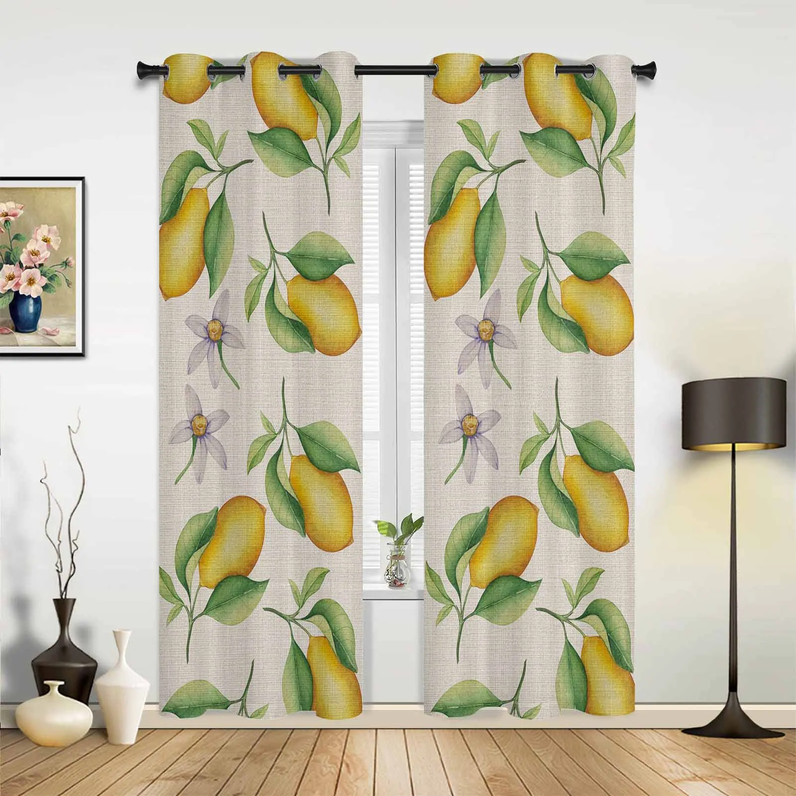 Lemon Watercolor Country Style Modern Window Curtains for Living Room Bedroom Curtain Kitchen Treatment Blinds Drapes