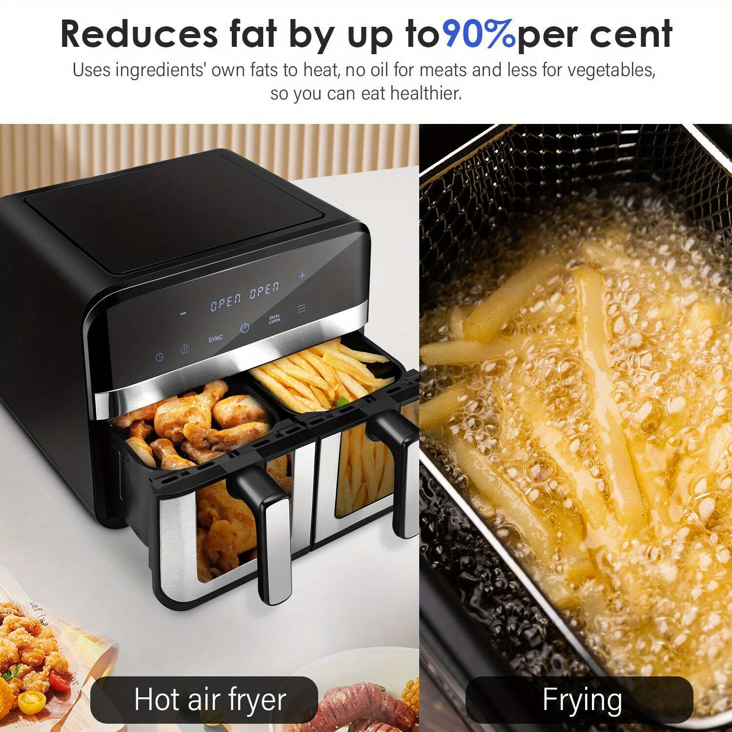 Air Fryer Dual Zone 2 Drawe Efficient With Rapid Air Circulation | Fully Adjustable+8Pre-sets For Healthy Oil Free قلاية هوائية