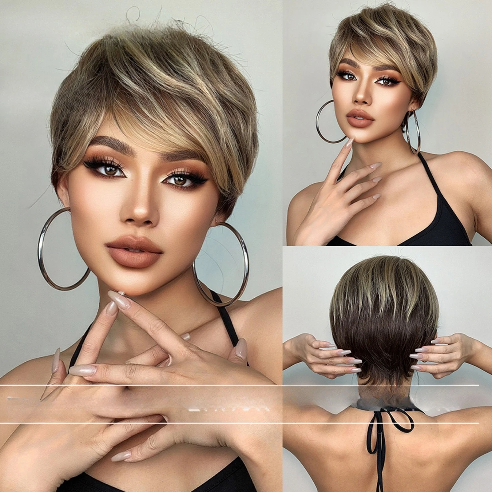 

Fashion hot summer short hair micro curl European and American style natural wig female bobo age reduction full head hair