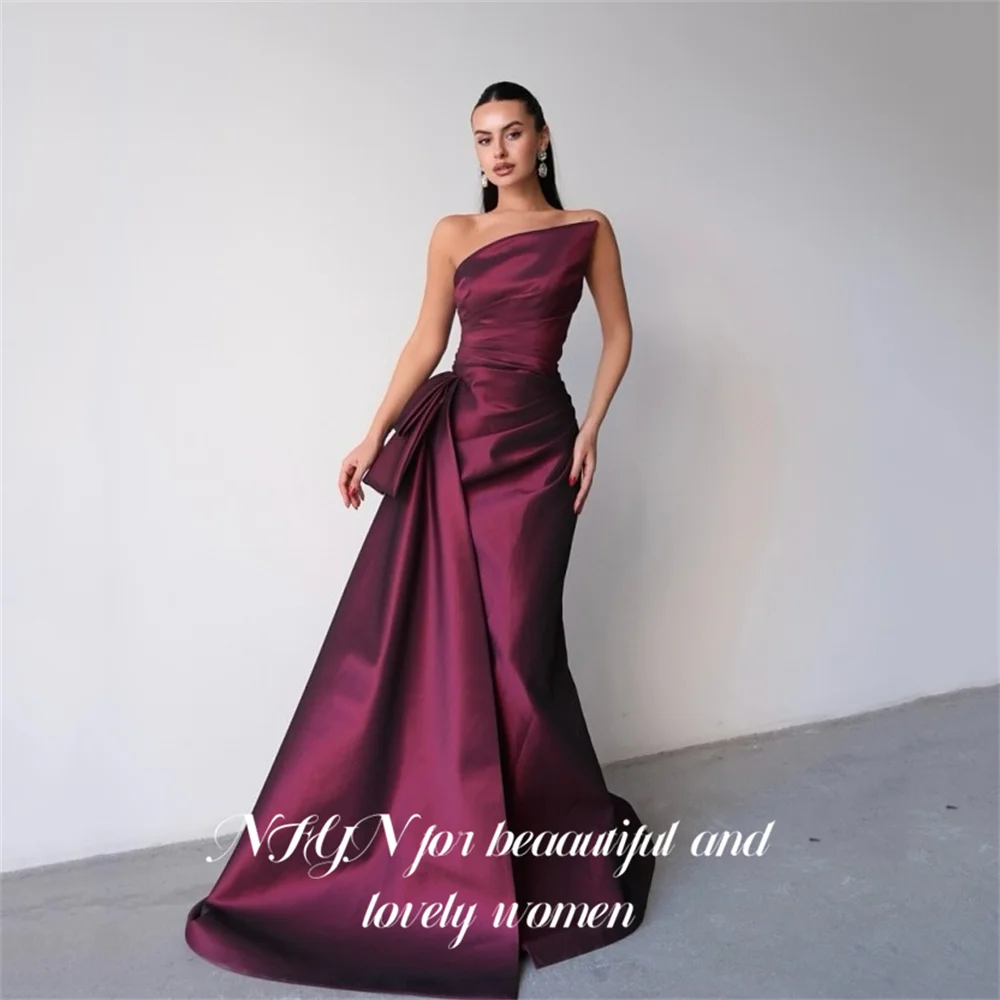 NFYN robe de soirée bordeaux Satin sirène robes de bal drapée fête robe formelle sans manches robe de bal pour femme personnalisé