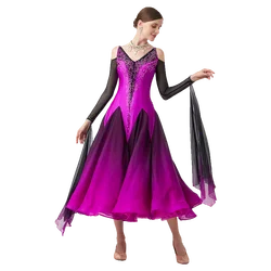 B-23033 New Women Modern Dance Rhinestone Color Diversity Dress Ballroom National Standard Waltz Competition Performance