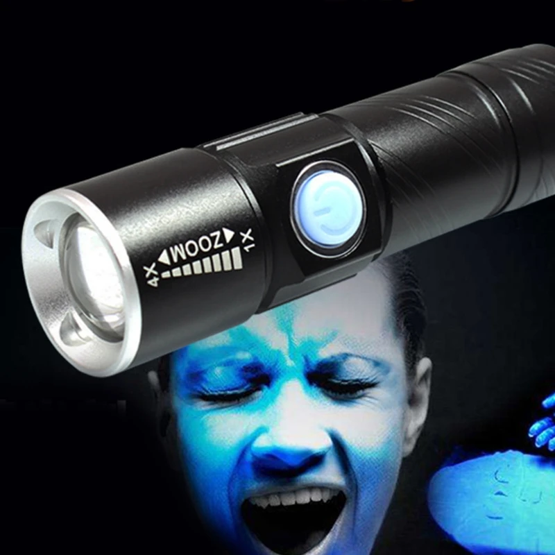 LED 3W Small UV Flashlight USB Rechargeable Portable Black Light Flashlight Mini Stain Detec Minerals Money Dropship