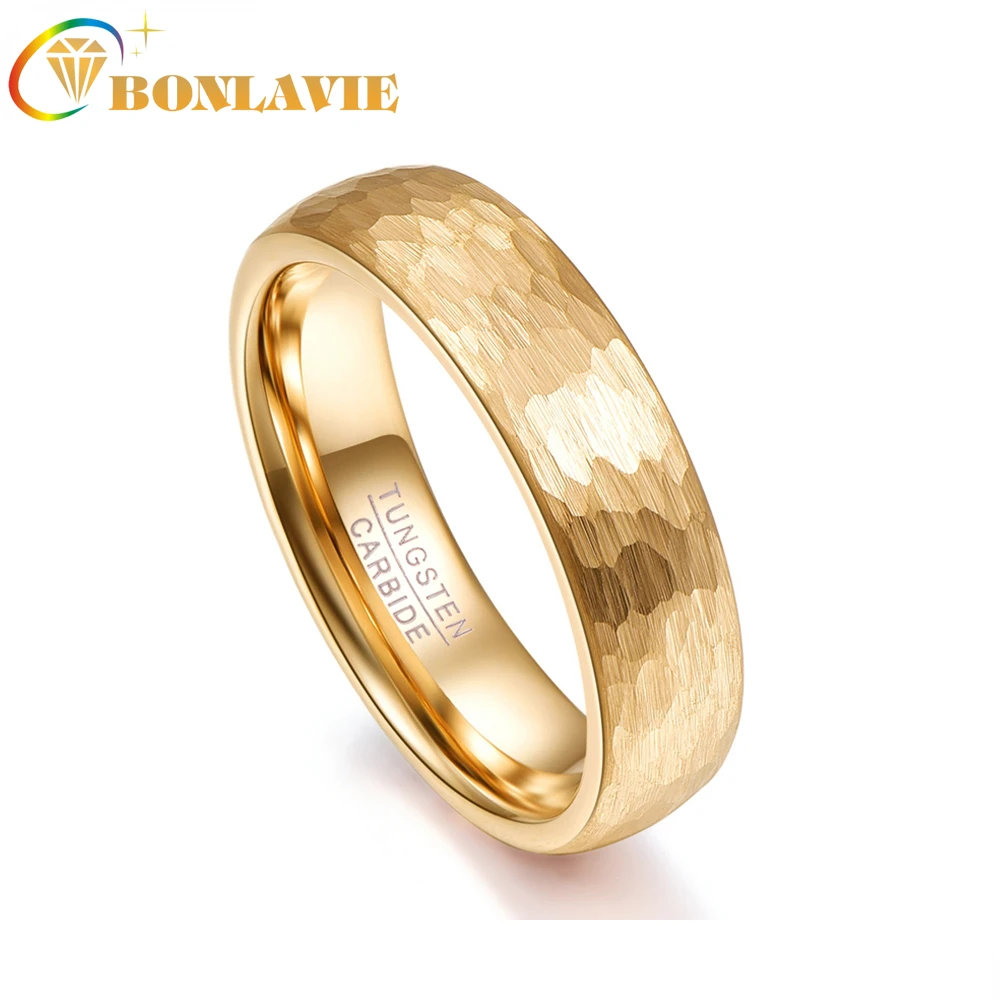 

BONLAVIE 6mm Father's Day Gift Rings Men's Gold Rings 2.3MM Thick Tungsten Carbide Rings for Women Wedding Finger Jewely