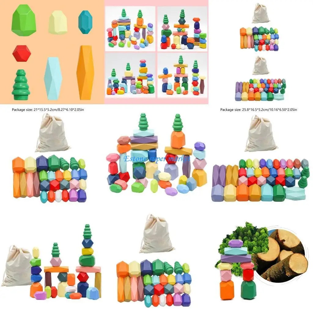 090B Blocchi legno colorati Set da gioco per 3 anni Set puzzle educativi giocattolo impilabile Poliedro Regali per feste