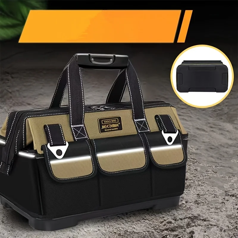 

Цельная желто-черная пластиковая сумка для инструментов электрика 16 дюймов, портативный ящик для инструментов из ткани Оксфорд, сверхпрочная сумка для инструментов большой вместимости