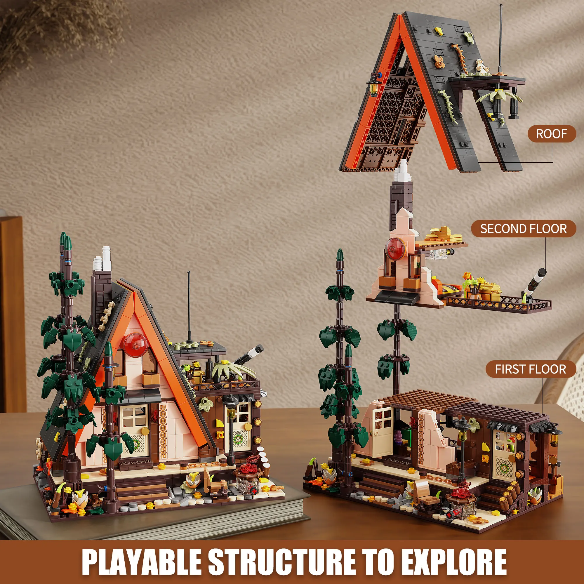 1800 قطعة منزل خشبي مثلث ألعاب مكعبات البناء نموذج سجل المقصورة تجميع الطوب مجموعات الالعاب للطفل سطح المكتب حلية الهدايا