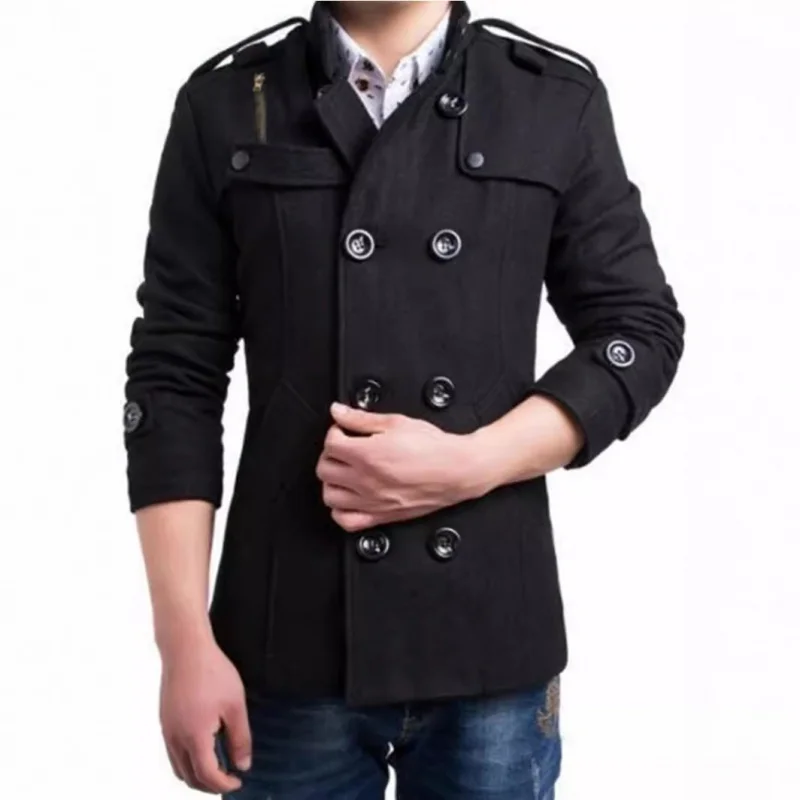 Men's Spring and Autumn Coat-Button Stand Collar Men's Slim Woolen Coat Export Popular Men's Coat